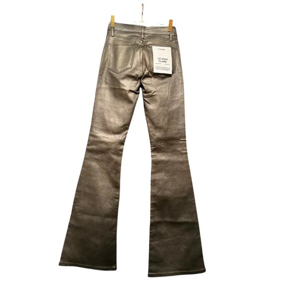 FRAME Le High Flare HighRise Coated Denim in Metallic Gray Sz 24 NWT $298 - Picture 1 of 4